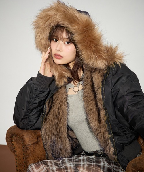 セール】フードフェイクファー付きブルゾン（ブルゾン）｜apres jour