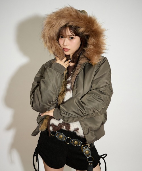 apres jour mignon フードフェイクファー付きブルゾン セール】フードフェイクファー付きブルゾン（ブルゾン）｜apres jour