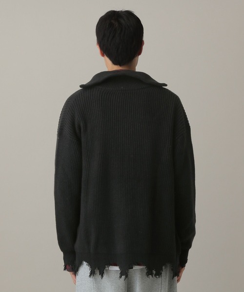 LAND MUSEUM(ランドミュージアム)の「LAND MUSEUM/ダメージジップニットカーディガン(ニット/セーター・メンズ・ブラック・LARGE/MEDIUM)」の14枚目の写真