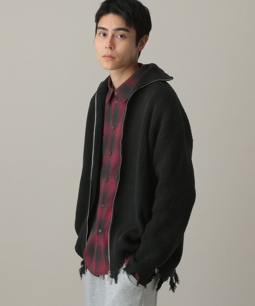 LAND MUSEUM(ランドミュージアム)の「LAND MUSEUM/ダメージジップニットカーディガン(ニット/セーター・メンズ・ブラック・LARGE/MEDIUM)」の6枚目の写真