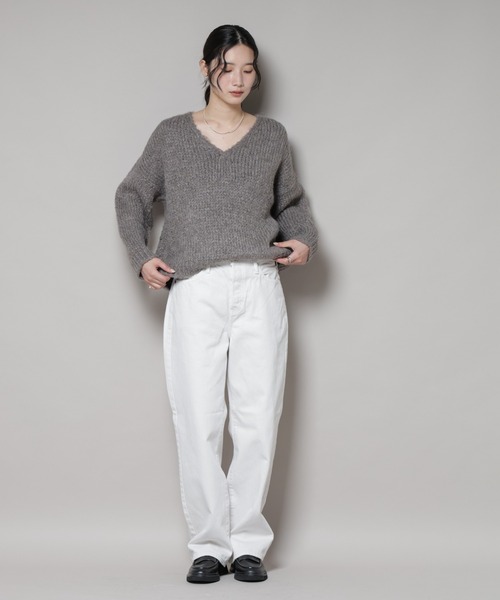 TRICOTS JEAN MARC（トリコットジーンマルク）の「TRICOTS JEAN MARC/Vネックプルオーバー（ニット/セーター・レディース・ダークブラウン/グレイッシュベージュ/グレー・FREE）」の7枚目の写真