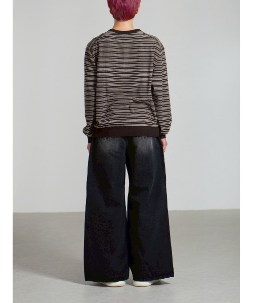 Chikashitsu +（チカシツプラス）の「【Chikashitsu +】cropped henry neck border knit / 【チカシツプラス】クロップドヘンリーネックボーダーニット（Tシャツ/カットソー・メンズ・杢グレー/ブラック/ブラウン・ONE SIZE）」の21枚目の写真