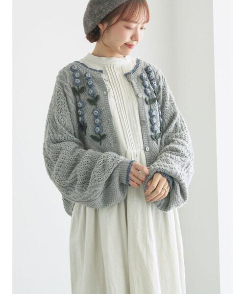 TSUHARUbySamansa Mos2 　お花モチーフ付きニットカーディガン Samansa Mos2｜かぎ針お花モチーフ付きニットカーディガン