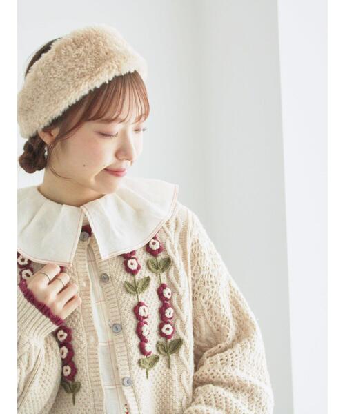 TSUHARU サマンサモスモス かぎ針お花モチーフ付きニットカーディガン かぎ針お花モチーフ付きニットカーディガン（グレー