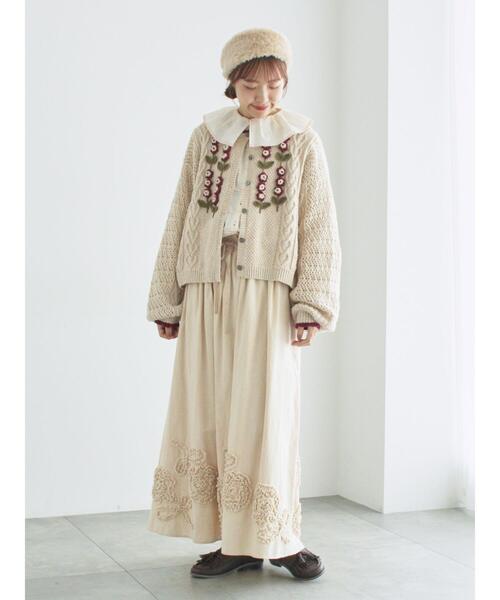 かぎ針お花モチーフ付きニットカーディガン（カーディガン