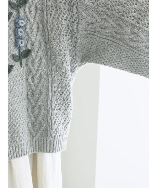 TSUHARU⋈かぎ針お花モチーフ付きニットカーディガン グレー かぎ針お花モチーフ付きニットカーディガン（グレー