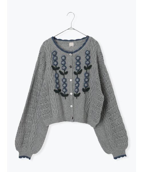 ツハルバイサマンサモスモス　かぎ針お花モチーフ付きニットカーディガン グレー TSUHARU by Samansa Mos2（ツハルバイサマンサモスモス）の「かぎ針