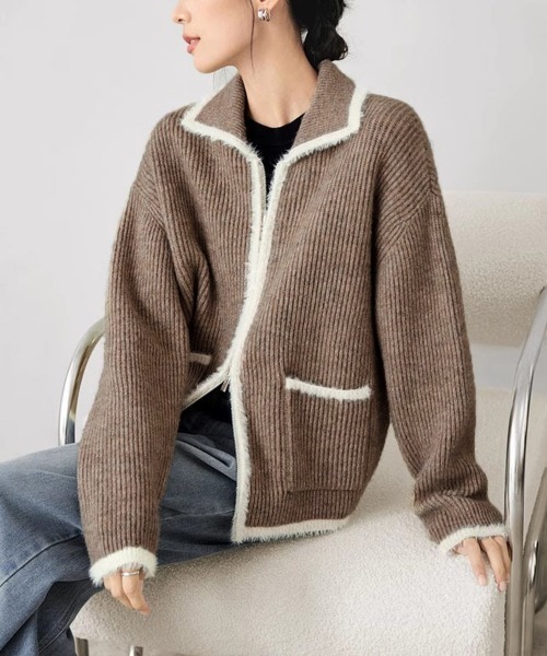 Miniministore(ミニミニストア)の「カーディガン 編みニット レディース(カーディガン/ボレロ・レディース・ブラウン/ブルー/ラベンダー・FREE)」の1枚目の写真