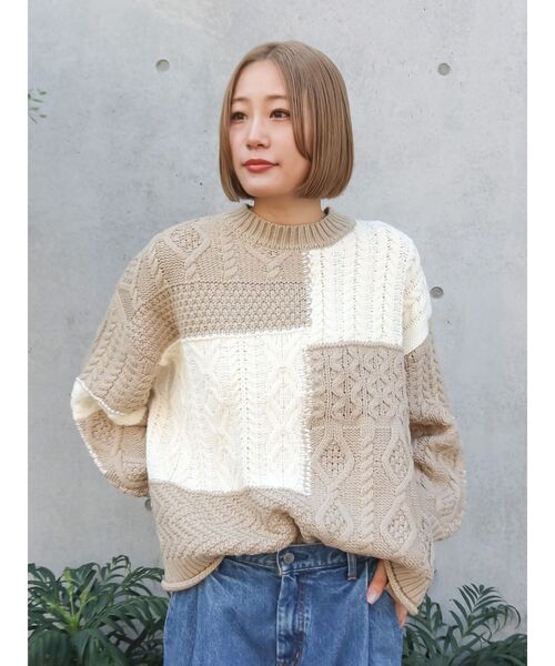 WEB限定】パッチワークケーブルニット（ニット/セーター）｜Ungrid