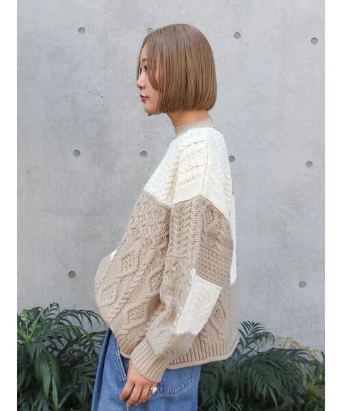 Ungrid（アングリッド）の「【WEB限定】パッチワークケーブルニット（ニット/セーター・レディース・その他1/ライトグレー/チャコールグレー/アイボリー・FREE）」の13枚目の写真