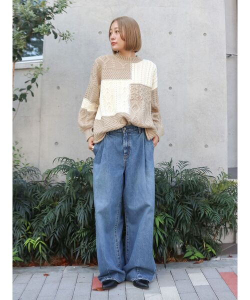 Ungrid（アングリッド）の「【WEB限定】パッチワークケーブルニット（ニット/セーター・レディース・その他1/ライトグレー/チャコールグレー/アイボリー・FREE）」の15枚目の写真