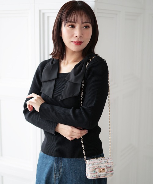 Ruwan yu(ルワンユー)の「リボンショルダーニットプルオーバー【大きいサイズ対応】(ニット/セーター・レディース・ブラック・LL/L/4L/3L)」の9枚目の写真