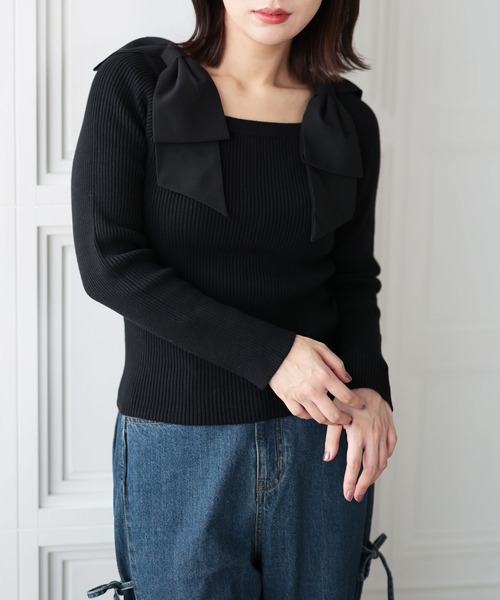 Ruwan yu(ルワンユー)の「リボンショルダーニットプルオーバー【大きいサイズ対応】(ニット/セーター・レディース・ブラック・LL/L/4L/3L)」の10枚目の写真
