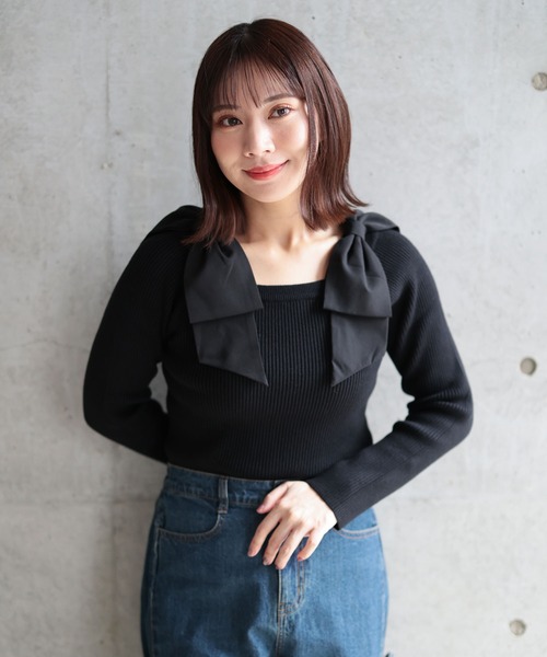 Ruwan yu(ルワンユー)の「リボンショルダーニットプルオーバー【大きいサイズ対応】(ニット/セーター・レディース・ブラック・LL/L/4L/3L)」の13枚目の写真