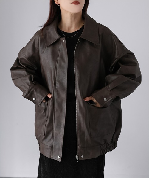 セール】2WAYフェイクレザーステンカラーブルゾン（ブルゾン