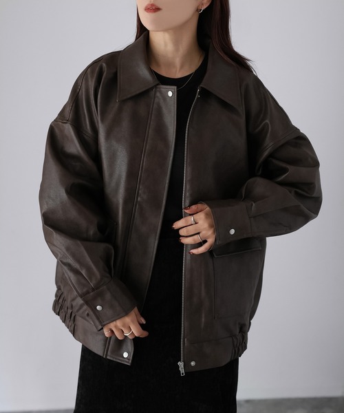 Riberry(リベリー)の「2WAYフェイクレザーステンカラーブルゾン(ブルゾン・レディース・ブラック/ブラウン・FREE)」の17枚目の写真