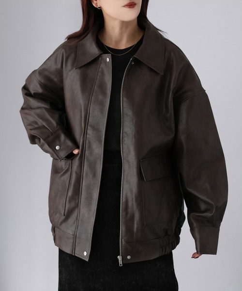 Riberry(リベリー)の「2WAYフェイクレザーステンカラーブルゾン(ブルゾン・レディース・ブラック/ブラウン・FREE)」の6枚目の写真