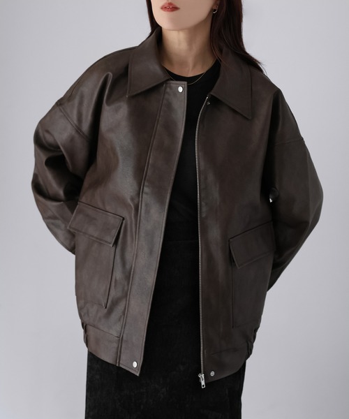 Riberry(リベリー)の「2WAYフェイクレザーステンカラーブルゾン(ブルゾン・レディース・ブラック/ブラウン・FREE)」の18枚目の写真