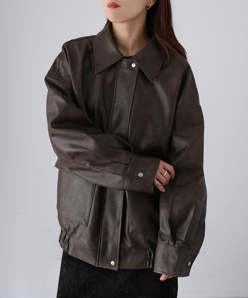 Riberry(リベリー)の「2WAYフェイクレザーステンカラーブルゾン(ブルゾン・レディース・ブラック/ブラウン・FREE)」の19枚目の写真
