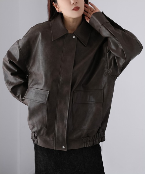 Riberry(リベリー)の「2WAYフェイクレザーステンカラーブルゾン(ブルゾン・レディース・ブラック/ブラウン・FREE)」の20枚目の写真