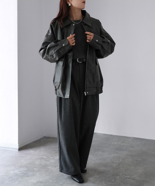 Riberry(リベリー)の「2WAYフェイクレザーステンカラーブルゾン(ブルゾン・レディース・ブラック/ブラウン・FREE)」の9枚目の写真