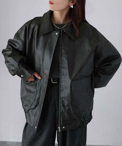 Riberry(リベリー)の「2WAYフェイクレザーステンカラーブルゾン(ブルゾン・レディース・ブラック/ブラウン・FREE)」の11枚目の写真