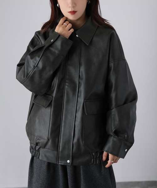 Riberry(リベリー)の「2WAYフェイクレザーステンカラーブルゾン(ブルゾン・レディース・ブラック/ブラウン・FREE)」の12枚目の写真