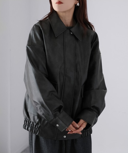 Riberry(リベリー)の「2WAYフェイクレザーステンカラーブルゾン(ブルゾン・レディース・ブラック/ブラウン・FREE)」の13枚目の写真