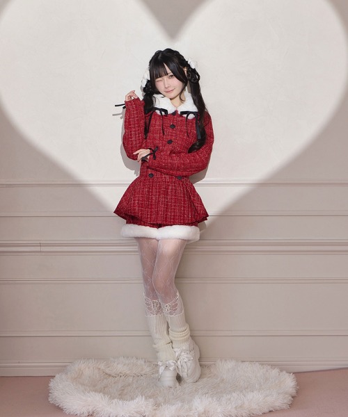 Honey Cinnamon（ハニーシナモン）の「ツイードファーショートジャケット（その他アウター・レディース・ホワイト/ボルドー・FREE）」の3枚目の写真