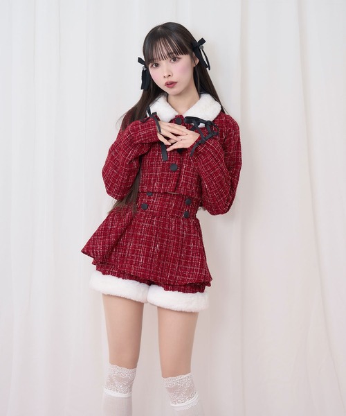 Honey Cinnamon（ハニーシナモン）の「ツイードファーショートジャケット（その他アウター・レディース・ホワイト/ボルドー・FREE）」の5枚目の写真