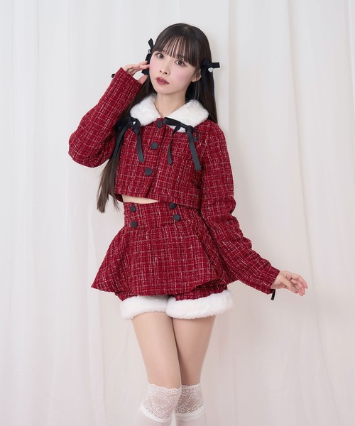 Honey Cinnamon（ハニーシナモン）の「ツイードファーショートジャケット（その他アウター・レディース・ホワイト/ボルドー・FREE）」の6枚目の写真