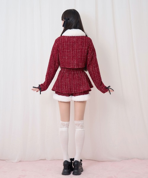 Honey Cinnamon（ハニーシナモン）の「ツイードファーショートジャケット（その他アウター・レディース・ホワイト/ボルドー・FREE）」の7枚目の写真