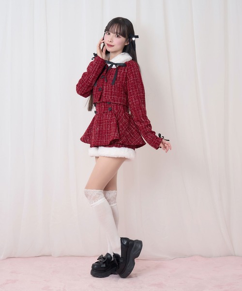 Honey Cinnamon（ハニーシナモン）の「ツイードファーショートジャケット（その他アウター・レディース・ホワイト/ボルドー・FREE）」の8枚目の写真