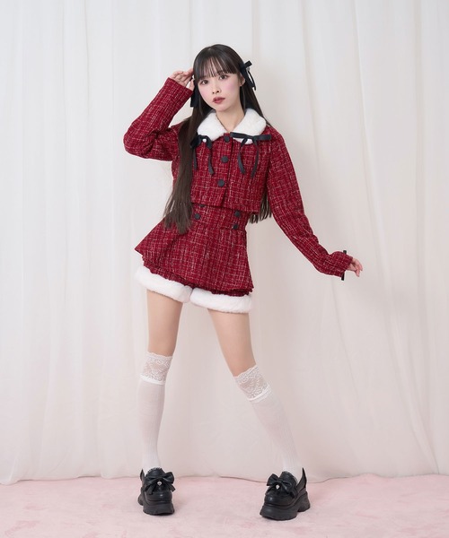 Honey Cinnamon（ハニーシナモン）の「ツイードファーショートジャケット（その他アウター・レディース・ホワイト/ボルドー・FREE）」の9枚目の写真