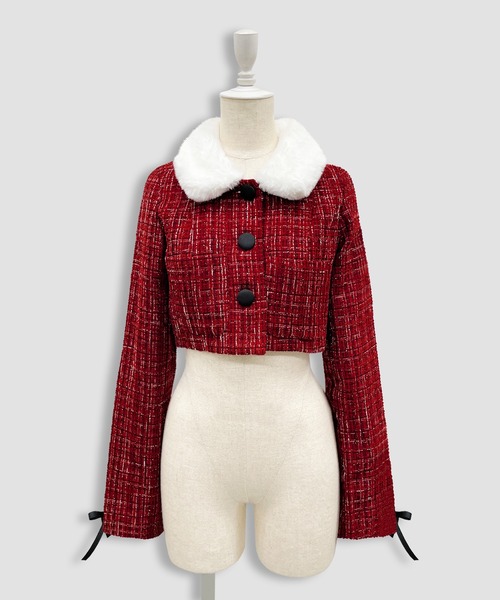 Honey Cinnamon（ハニーシナモン）の「ツイードファーショートジャケット（その他アウター・レディース・ホワイト/ボルドー・FREE）」の11枚目の写真