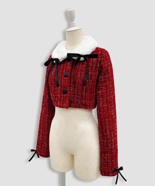 Honey Cinnamon（ハニーシナモン）の「ツイードファーショートジャケット（その他アウター・レディース・ホワイト/ボルドー・FREE）」の12枚目の写真