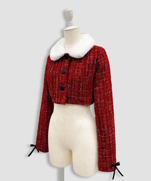 Honey Cinnamon（ハニーシナモン）の「ツイードファーショートジャケット（その他アウター・レディース・ホワイト/ボルドー・FREE）」の13枚目の写真