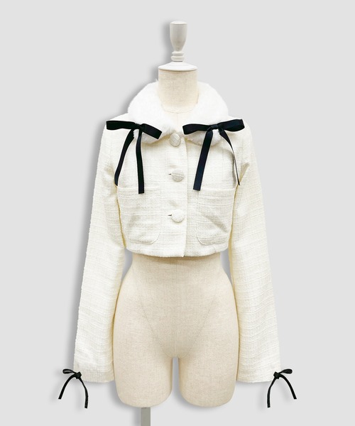 Honey Cinnamon（ハニーシナモン）の「ツイードファーショートジャケット（その他アウター・レディース・ホワイト/ボルドー・FREE）」の21枚目の写真