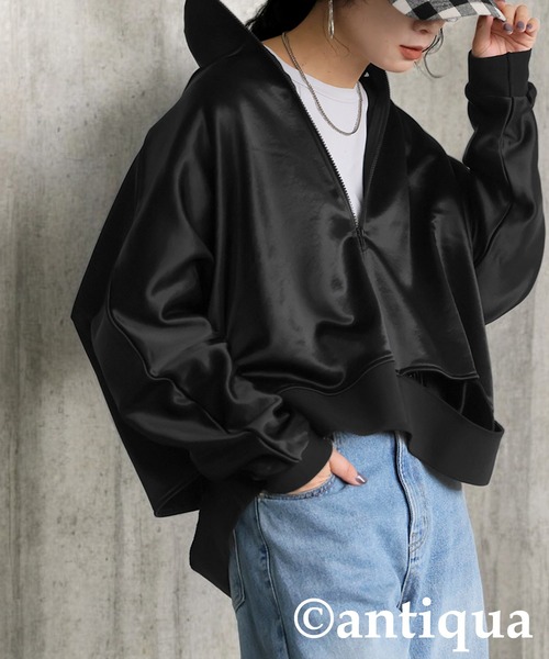antiqua(アンティカ)の「サテン 裏毛 ブルゾン(ブルゾン・レディース・ブラック/グレー・ONESIZE)」の5枚目の写真