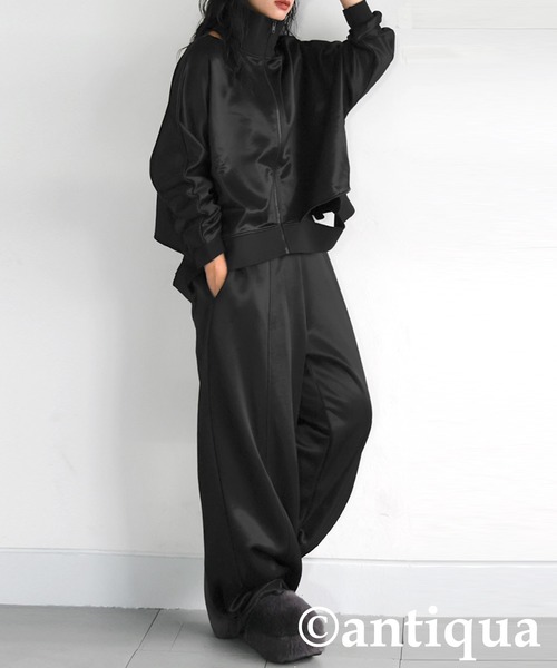 antiqua(アンティカ)の「サテン 裏毛 ブルゾン(ブルゾン・レディース・ブラック/グレー・ONESIZE)」の8枚目の写真