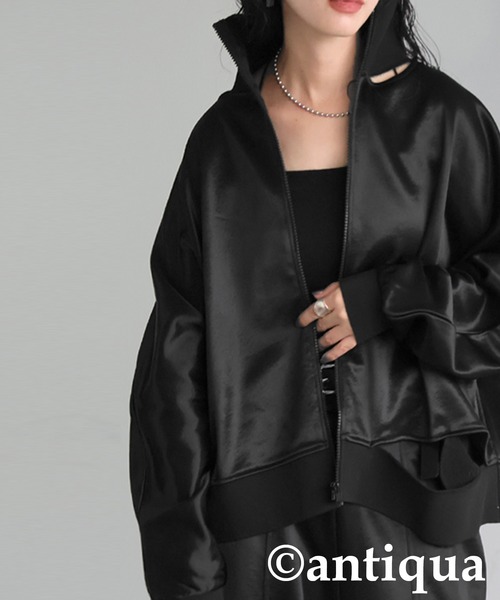 antiqua(アンティカ)の「サテン 裏毛 ブルゾン(ブルゾン・レディース・ブラック/グレー・ONESIZE)」の10枚目の写真