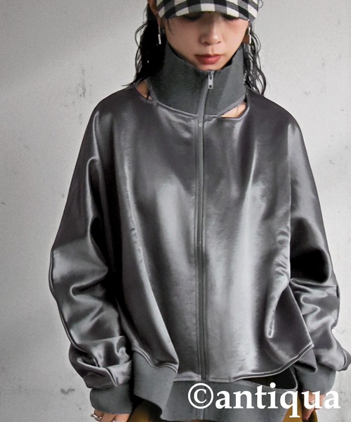 antiqua(アンティカ)の「サテン 裏毛 ブルゾン(ブルゾン・レディース・ブラック/グレー・ONESIZE)」の14枚目の写真