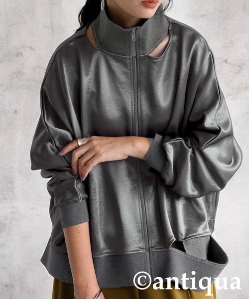 antiqua(アンティカ)の「サテン 裏毛 ブルゾン(ブルゾン・レディース・ブラック/グレー・ONESIZE)」の16枚目の写真