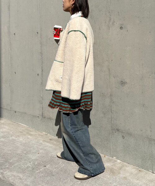 HELLO.SANFRANCISCO（ハローサンフランシスコ）の「【HELLO.SANFRANCISCO】ハマグリステッチボアジャケット（その他アウター・レディース・アイボリー/ホワイト/チャコールグレー・ONE SIZE）」の12枚目の写真