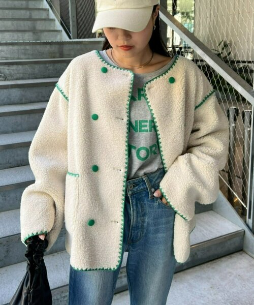 HELLO.SANFRANCISCO（ハローサンフランシスコ）の「【HELLO.SANFRANCISCO】ハマグリステッチボアジャケット（その他アウター・レディース・アイボリー/ホワイト/チャコールグレー・ONE SIZE）」の14枚目の写真