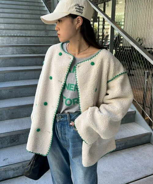 HELLO.SANFRANCISCO（ハローサンフランシスコ）の「【HELLO.SANFRANCISCO】ハマグリステッチボアジャケット（その他アウター・レディース・アイボリー/ホワイト/チャコールグレー・ONE SIZE）」の16枚目の写真