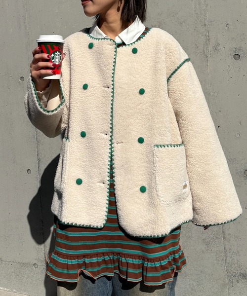 HELLO.SANFRANCISCO（ハローサンフランシスコ）の「【HELLO.SANFRANCISCO】ハマグリステッチボアジャケット（その他アウター・レディース・アイボリー/ホワイト/チャコールグレー・ONE SIZE）」の2枚目の写真