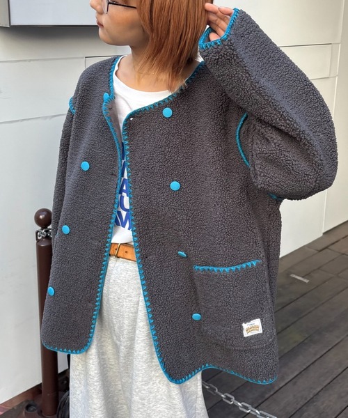 HELLO.SANFRANCISCO（ハローサンフランシスコ）の「【HELLO.SANFRANCISCO】ハマグリステッチボアジャケット（その他アウター・レディース・アイボリー/ホワイト/チャコールグレー・ONE SIZE）」の3枚目の写真