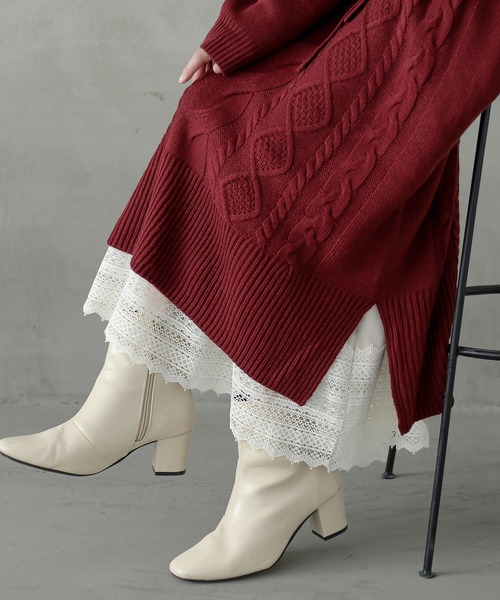 n'OrLABEL（ノアールレーベル）の「『あったか裏起毛レースペチワンピース』（ワンピース・レディース・ブラウン/ブラック/アイボリー・1/2）」の5枚目の写真