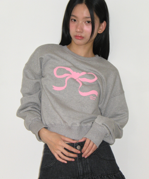 RONRON(ロンロン)の「EMBO HEART RIBBON CROP SWEATSHIRTS GREY(スウェット・レディース・その他・FREE)」の3枚目の写真